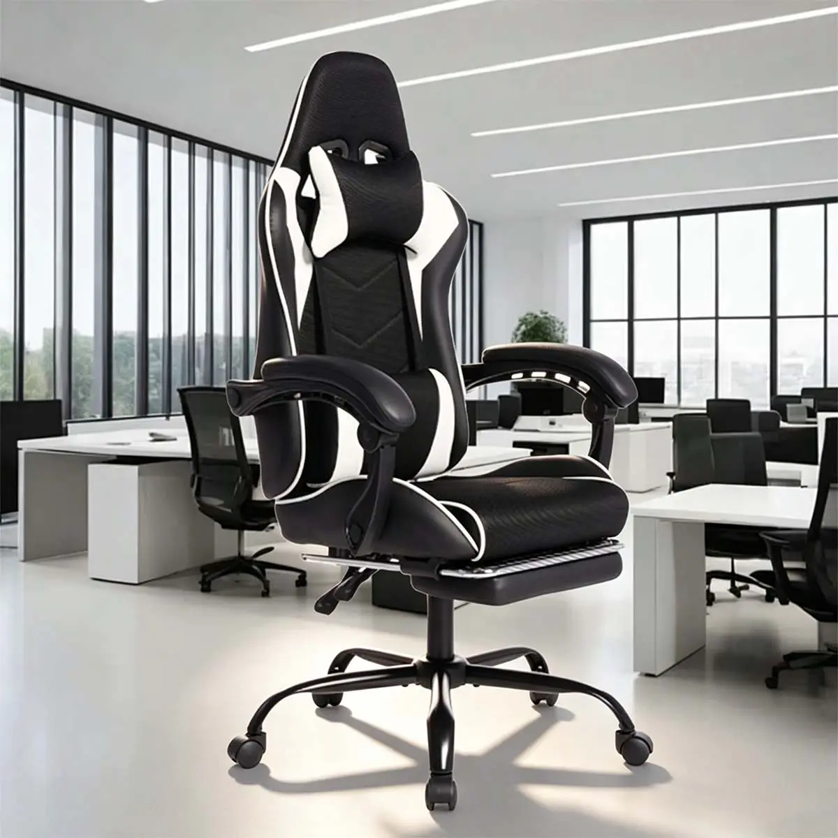 【Bellemave】DEEPfurniture E-sports Gaming Chair Sports Car Driving Seat PU Material Moulded Sponge Comfortable and Safe With Massage Black