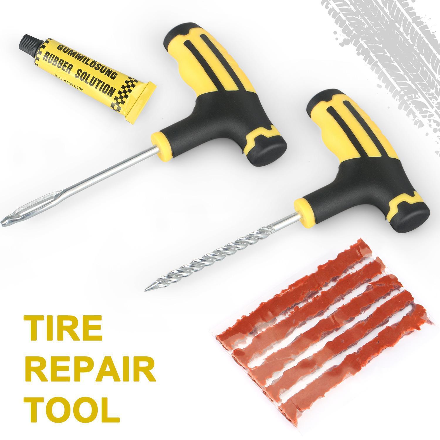 Heavy Duty Tubeless Tire Repair Kit: Flat Plug Tool w/ T-Handle & 55 Strings for Car Truck ATV