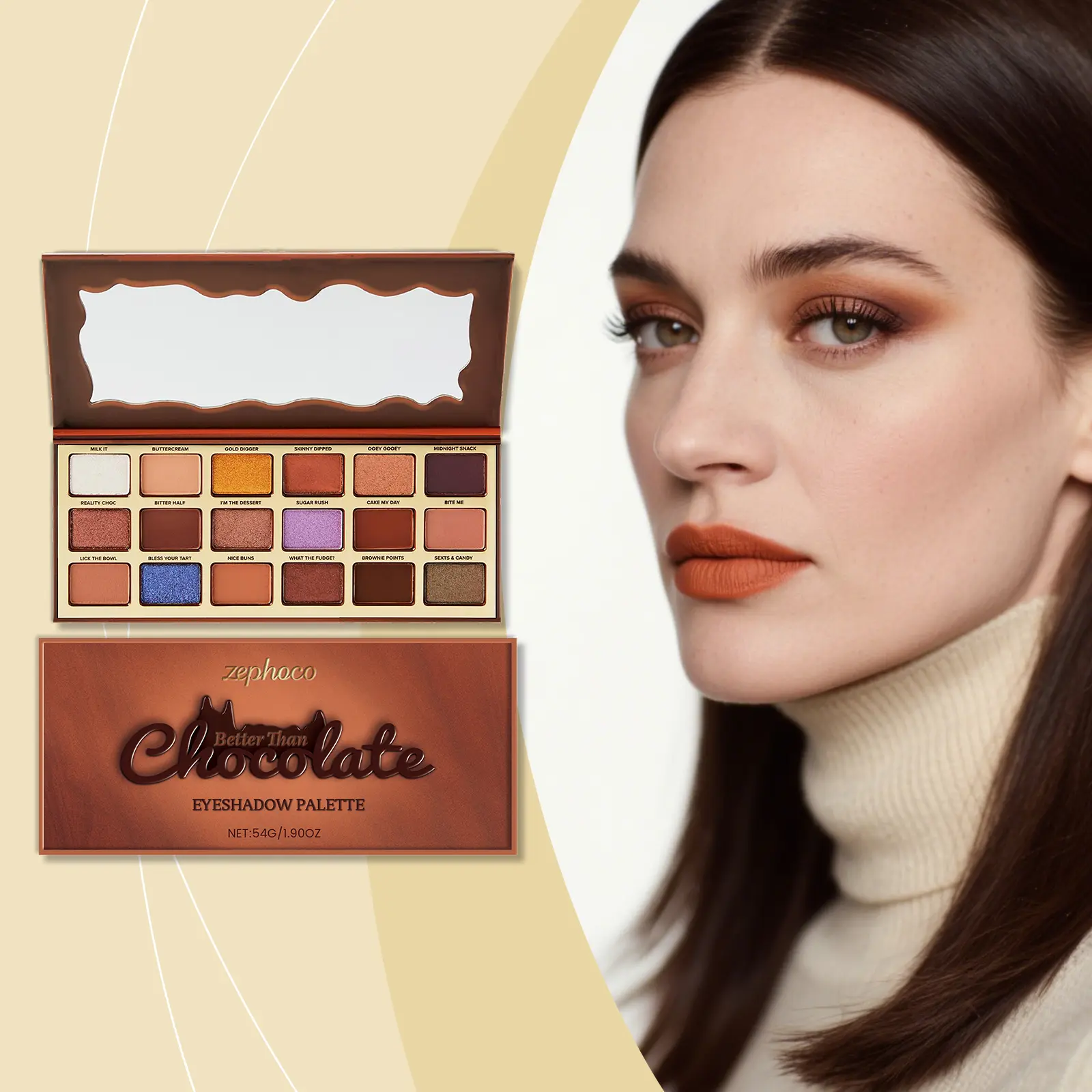 Zephoco 18-Shade Better Than Chocolate Eyeshadow Palette, Warm Chocolate Brown Matte-Glitter Shimmer Powder, Long-Lasting Blendable Eye Makeup for Daily & Party Smoky Eye Looks