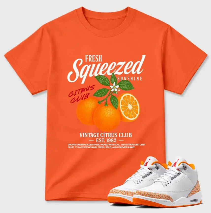 Orange Citrus 3 Sneaker Match Shirt, Orange Citrus 3 Inspired Graphic Tee, Orange White Outfit Shirt, Casual Streetwear Cotton T-Shirt for Unisex