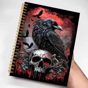 1pc White Skull Crow with Blood Red Background Notebook Drawing Sketchbook, Durable Drawing Notebook, Writing Spiral Notebook Journal Office Stationery School Supplies Birthday Gift 5.5x8.3in with 50 Pages