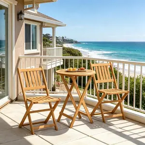 [Bellemave] 3-Piece Acacia Wood Bistro Set, Foldable Outdoor Patio Table and Chairs