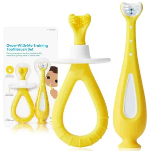 Grow-with-Me Training Toothbrush Set for Infants & Toddlers 6-18 Months Soft Silicone BPA-Free Oral Care Yellow Color Removable Easy to Clean