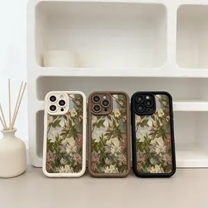 Silicone TPU Bumper Protective Phone Case - Shockproof Drop Protection Soft Cover with Flower Branches Design, Compatible with iPhone 16 Pro Max,17,15 Plus,14,13,12,11,XR,XS Mobile Phone Accessories
