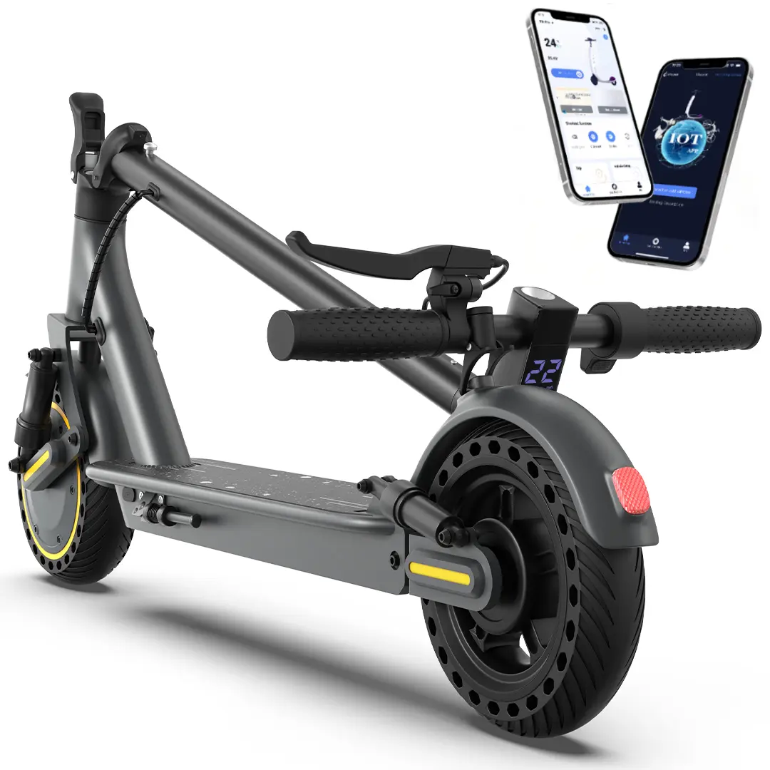 Adult Foldable Portable Max Pro Black Electric Commuter Scooter - 500W Brushless Motor 22 MPH Top Speed 22-30 Mi Range Dual Braking System LED Display Smart APP Control Solid Puncture-Proof Tires Double Suspension Aluminum Frame 265Lbs Max Load powerful