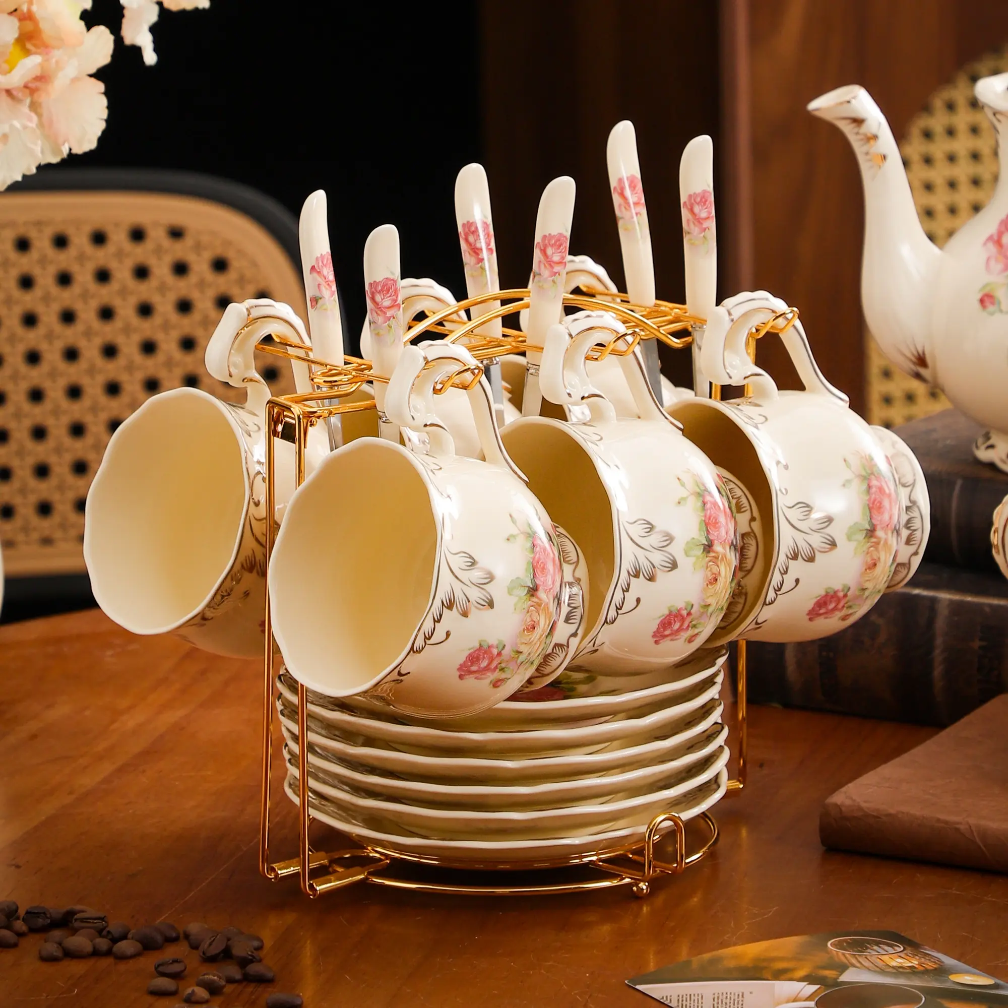 Elegant European Ceramic Coffee Cups Set, Teacup Design, Perfect for Espresso Desserts Afternoon Tea, Home Restaurant Wedding Gifts