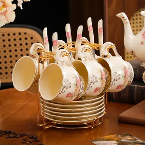 Elegant European Ceramic Coffee Cups Set, Teacup Design, Perfect for Espresso Desserts Afternoon Tea, Home Restaurant Wedding Gifts