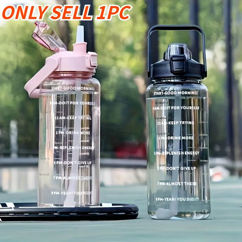 2L Large Plastic Durable Water Bottle, 1 Count Portable Water Bottle with Time Scale, Leakproof Water Bottles, Drinking Bottle for Home Office School Outdoor Sports, Gym Water Bottle, Drinkware, Drinking Tumbler