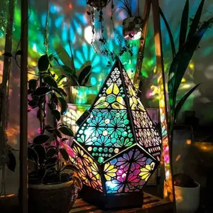 Bohemian Star Table Lamp - Wooden Yoga Night Light with Warm White LED, Handmade Polar Star Decor for Bedroom, Nursery & Meditation Room, Unique Holiday Birthday Gift Idea
