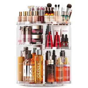 Rotating Makeup Organizer, DIY 9 Adjustable Layers Spinning Skincare Organizer, Bathroom Organizer with Brush Holder Perfume Tray, Multi-Function Storage Carousel for Vanity Bathroom Countertop Boxes Smooth Steel Gift Installation Kitchen