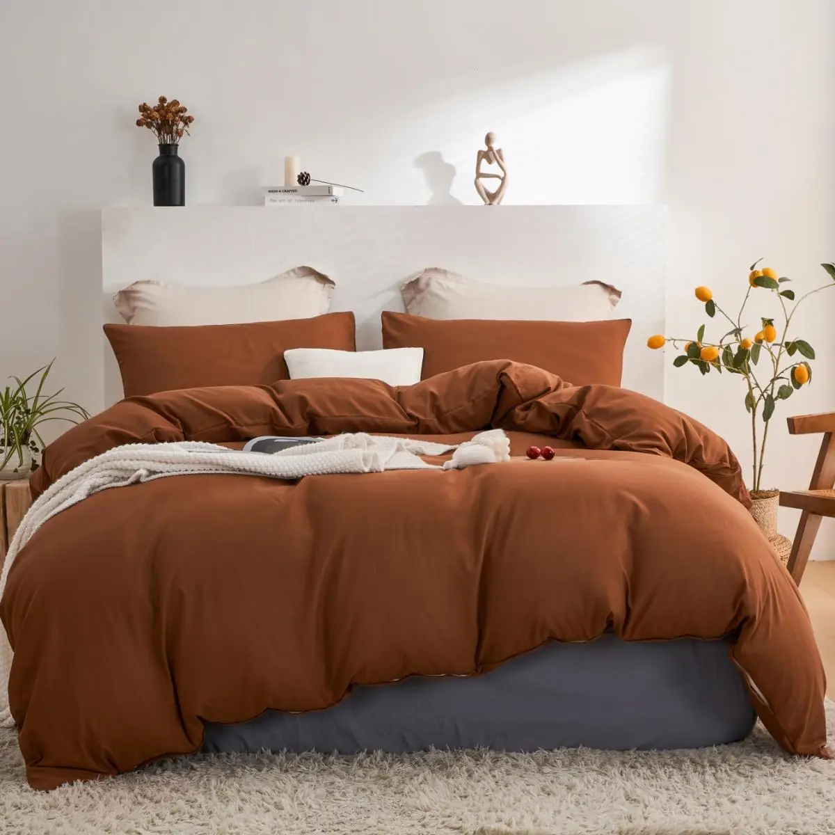 Solid Color Duvet Cover & Pillow Case Without Pillow Insert, Modern Brushed Thin Quilt Set With Duvet Insert, Soft Square Bedding Set For Bedroom