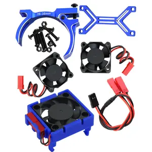 Upgrades for 1/10 Slash/Stampede/Bandit 2WD 4WD,Aluminum 3660 540 550 Motor Cooling Fan with 36-38mm Adjustable Mount & VXL-3s ESC Cooling Fan High Velocity Fan Heatsink Set,Navy Blue