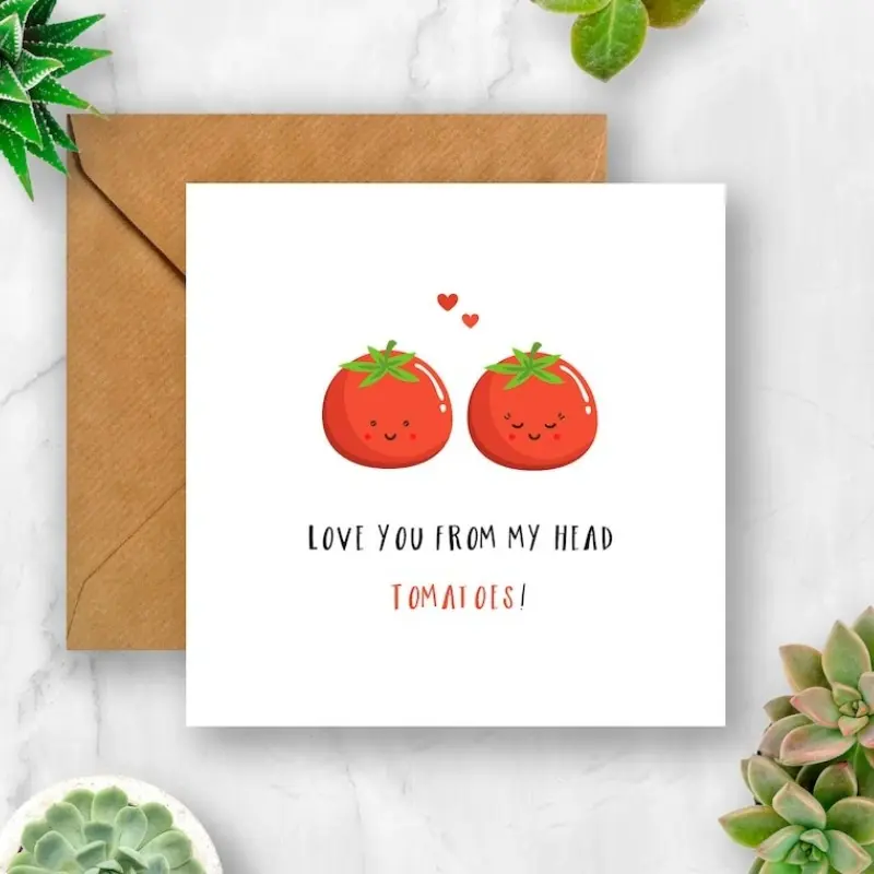 From my head, tomato love cards, love cards, anniversary cards, Valentine's Day cards, husband cards, wife cards, girlfriend cards, boyfriend cards
