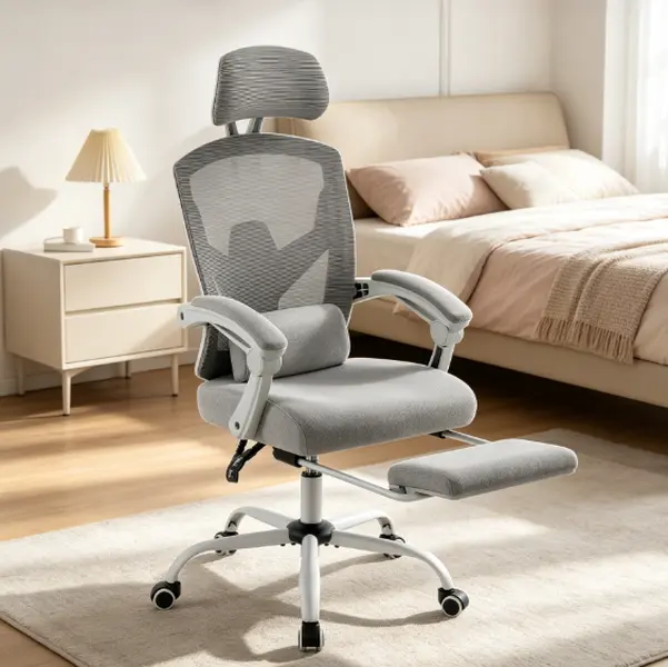 Ergonomic High Back Office Chair - Reclining Mesh Swivel Rolling Task Chair with Footrest, Lumbar Support Pillow, Adjustable Headrest, Padded Armrests, Multiple Adjustments, Comfortable, Sturdy, Durable