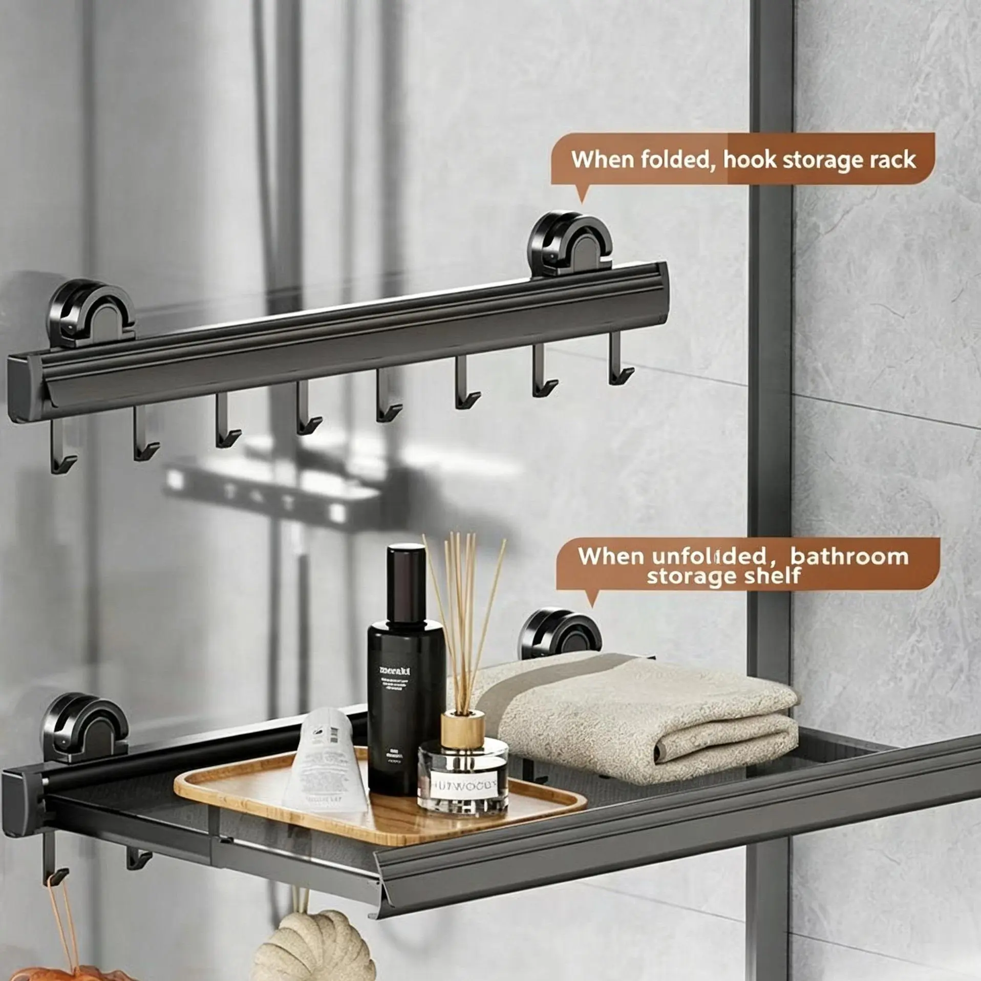 Wall Mounted Broom & Mop Holder, Space Saving Adjustable Bathroom Storage Rack with Hook & Towel Hanging Bar, Multi-Purpose Bathroom Organizer Shelf, Home Organizer for Bathroom Kitchen Garden Garage, Adjustable Hangable Mop Broom Towel Storage Rack