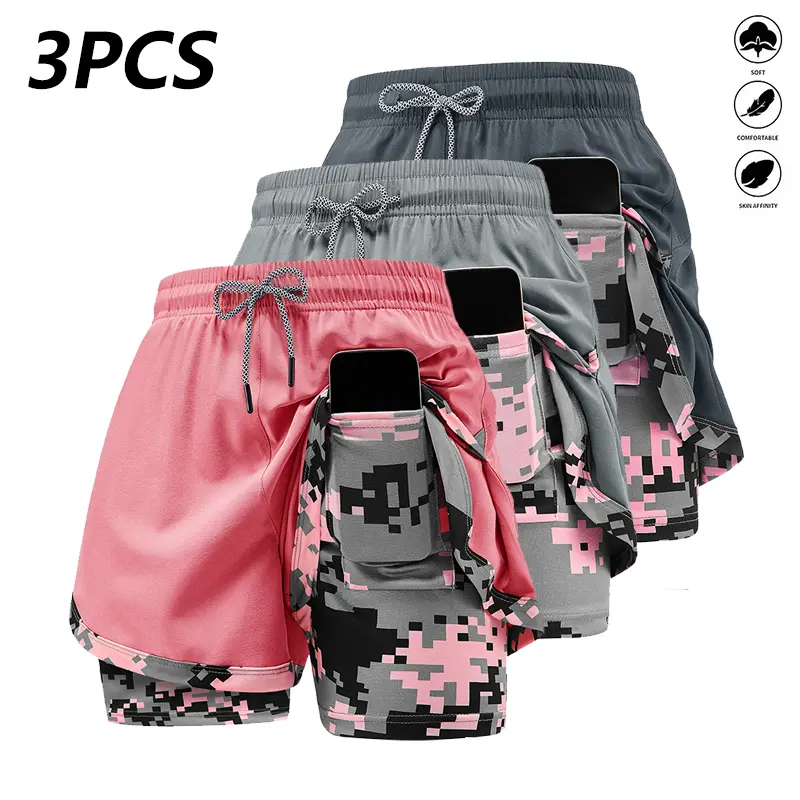 3-pack women’s yoga shorts, fashionable trendy design, with pockets, drawstring waist, running sports shorts, casual athletic shorts for women, suitable for jogging, yoga, tennis, and other activities, can be a great gift for women.