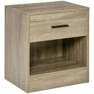 HOMCOM Modern Accent End Table with Drawer and Storage Shelf, Sofa Side Table for Living Room, Black Wood Grain