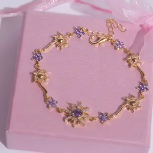 Sun Flower Purple Bracelet Inspired Zircon Gemstone Necklace Sun & Moon Starburst Princess Christmas Jewelry