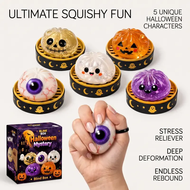 5PCS Halloween Squishy Toys Set, Cute Pumpkin SensoryStress Relief Fidget Toys, Soft Slow Rising Squeeze Toys forKids Adults, Spooky Party Favors Halloween Gifts