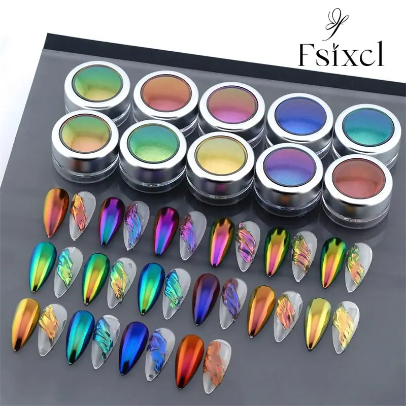 FSIXCL Nail Chrome Powder Chameleon Glitter Color Shift Effect for Manicure Decoration Metallic Mirror Iridescent Pigment Dust