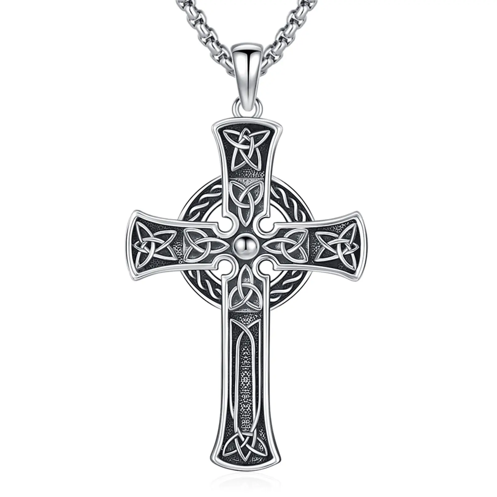 DRINSPER S925 Sterling Silver Infinity Celtic Knot Cross Necklace, Statement Religious Pagan Protection Jewelry, Cross Necklaces, Statement Religious Necklace