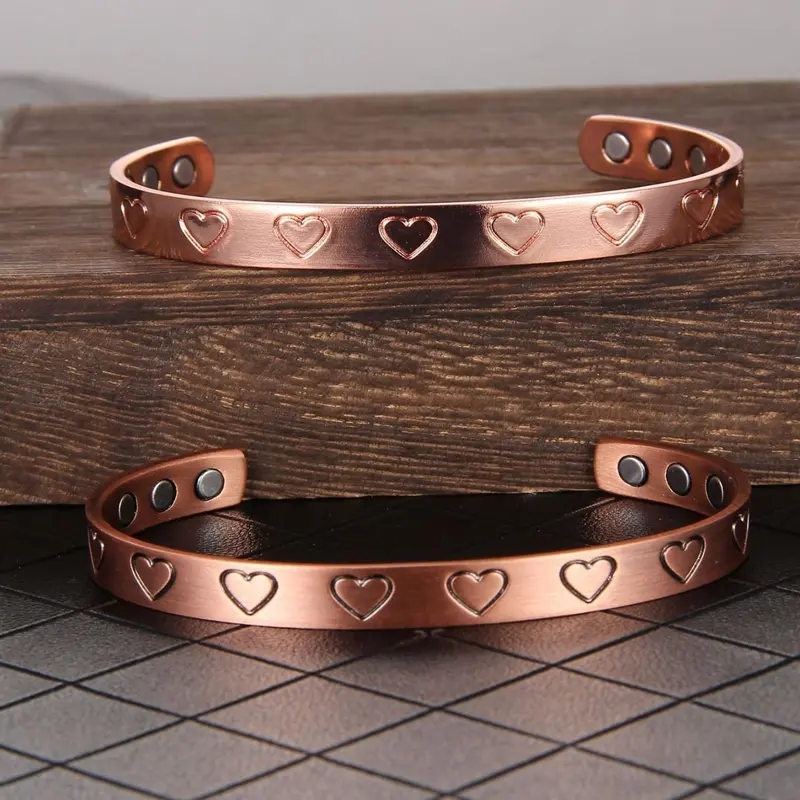 Mother's Day Gift Women's Street Trend Heart Design Cuff Bangle Bracelet, Copper Bracelets, Copper Bracelet Cuffs, Trendy Vintage Matching Bracelet, Chic Retro Jewelry As Gift for Girlfriend