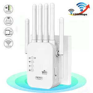 WiFi Signal Extender, Home WiFi Booster, Long Range Wireless Amplifier, 200mbps Dual Band, 6 Antennas, Ethernet Port, Quick Setup