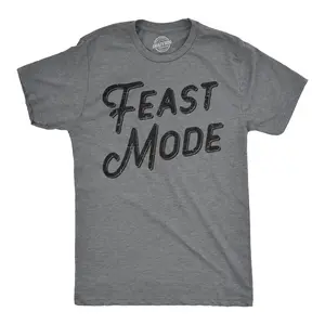 Mens Feast Mode T Shirt Funny Thanksgiving Dinner Tee Mens Funny T Shirts Cool Vintage Fashion T-Shirt Gift Classic Menswear Thanksgiving Apparel for Men Funny Food Short Sleeve Novelty Tees for Guys Dark Grey