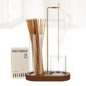 Wooden Incense & Candle Holder 2-in-1 Anti-Ash Incense Holder with Glass Ash Catcher Minimalist Boho Decor for Meditation Calm Spaces Anti-Ash Clean Design Dual Glass Cup Setup Secure Metal Clip Holder