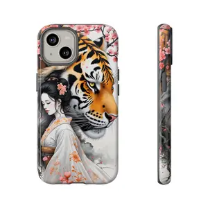 Compatible with The iPhone14/15/16/Plus/Pro/Promax Geisha and Tiger Phone Case | Floral Sakura Armor Case