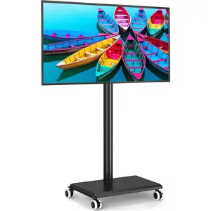 Rfiver Rolling TV Stand for 32 to 55 60 Inch TVs up to 88lbs, Height Adjustable Mobile TV Stand with Wood Base, Space-Saving Design Tall TV Cart Floor Stands for Living Room, Bedroom, Corner