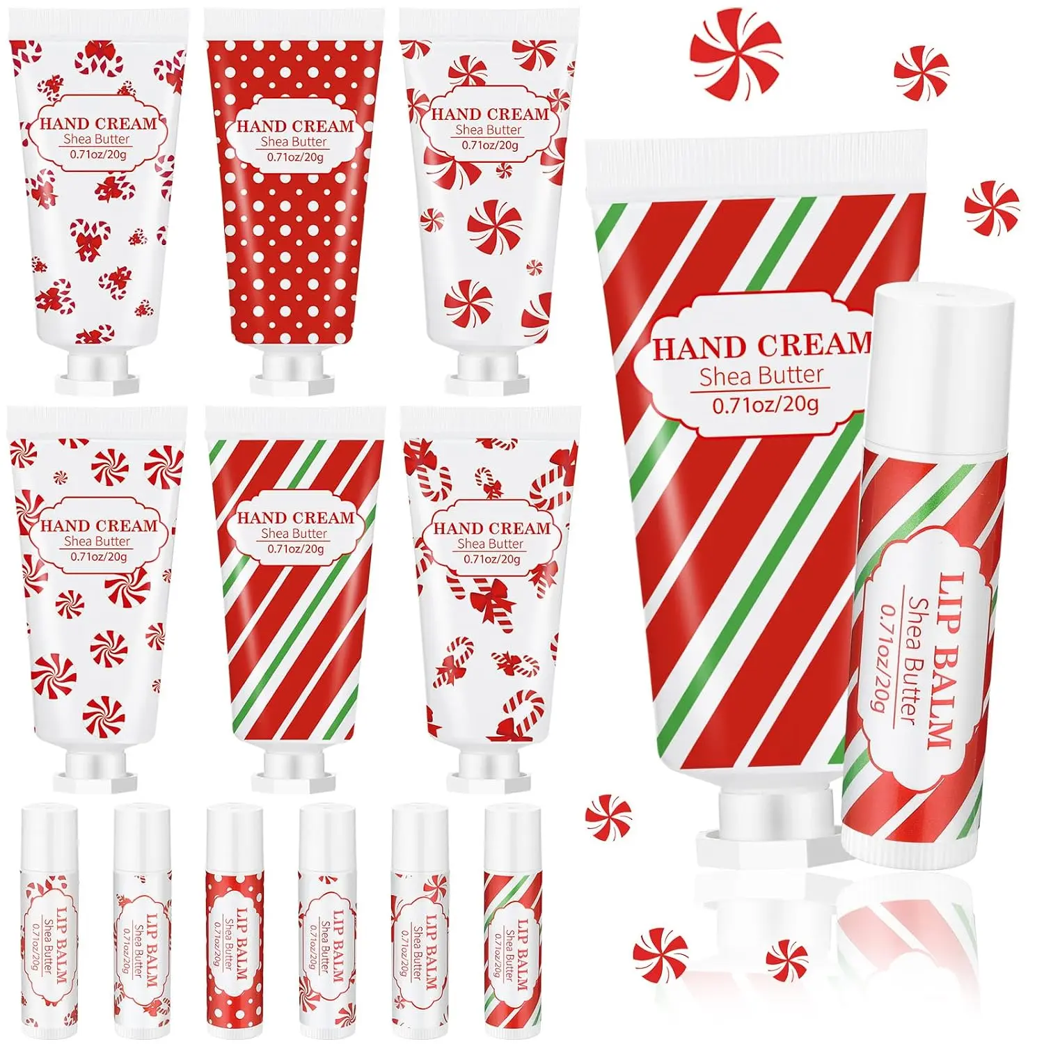 Christmas Gift Set 6/12/18/24 Set Hand Cream and Lip Balm Care Set  Mini Travel Size Lotion and Lip Balm with Peppermint Candy Theme Xmas Stocking Stuffers Thank You Gift for Mom and Women Staff Coworker