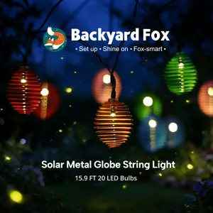 BACKYARD FOX  Solar Metal Globe String Light Patio Light IP44 Water Proof