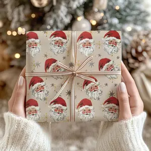 Vintage Santa Claus Wrapping Paper Classic Holiday Gift Wrap Christmas Wrapping Sheet and Roll Traditional Winter Holiday Present Packaging