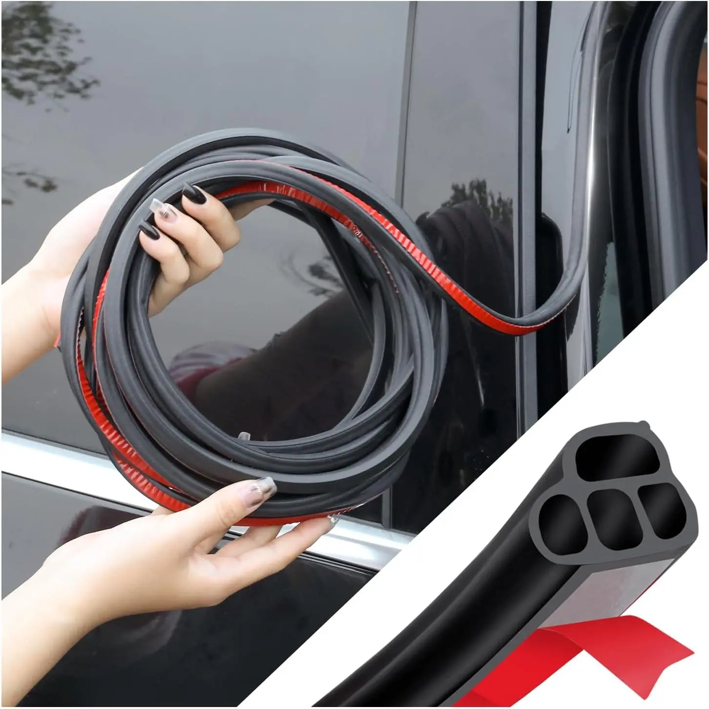 Universal Fit Rubber Car Door Seal Strip - Double-Layer L-Shape Automotive Weather Stripping, Soundproofing Car Accessory for Door, Hood, Trunk (32.8Ft Length)