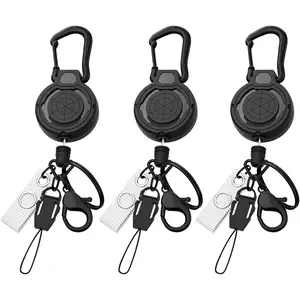 3-Pack Retractable , Heavy Duty Carabiner Badge Holder Retractable Clip, ID Badge Reel with 4 Detachable Key Ring Accessories and Steel Pull Cord for Easy Access, Black