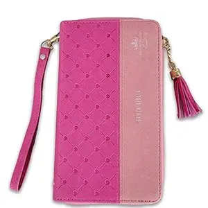 Biblia Chequera para Mujeres RV1960 fucsia y rosa pequeña con lazo y agarradera de mano