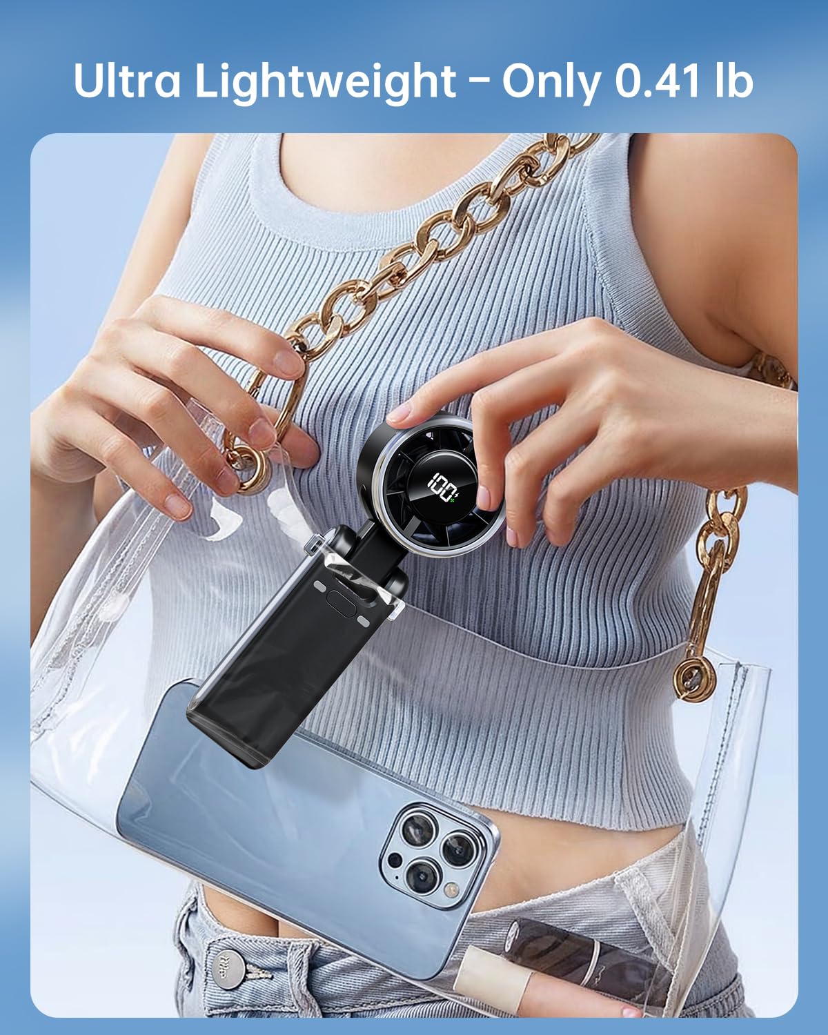 Portable Handheld Turbo Fan, 5 Gear Wind, Battery Operated, Up to 12 Working Hours, 3 IN 1 Hand Fan  for Outdoor Activities, Travel, Beach