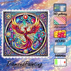 DIY 5D Flock Cloth Diamond Painting Craft Set, Handicraft, AB Rhinestones, Fairy Dust Rhinestones, Crystal Rhinestones Phoenix, Round Shape, Colorful Diamond Embroidery, Craft Diamond Art Kit, Wall Decoration, Gift for Family and Friends