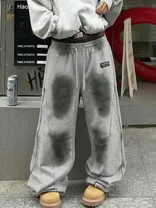 Minimalist Street Style Y2K Wide‑Leg Sweatpants with Side Zippers - Raw Edge Drawstring Elastic Waist, Clean Fit Loose Casual Trendy Pants