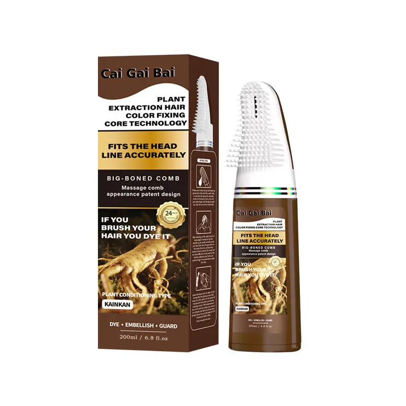 Cai Gai Bai Plant Hair Color Comb Dye Kit, 200ml Easy Self Hair Coloring Shampoo With Built-In Massage Comb, Natural Ginger Ginseng Polygonum Extract Conditioning Hair Dye For Gray Root Coverage At Home