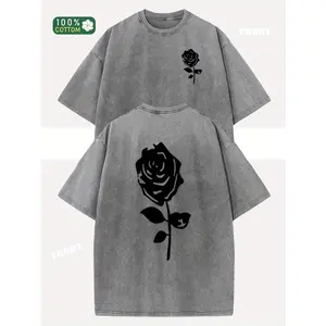 Oversized Rose Print Cotton T-Shirt Vintage Washed Streetwear Basic Loose Fit Unisex Summer Top Soft Breathable Daily Casual Outfit TikTok Made Me Buy It