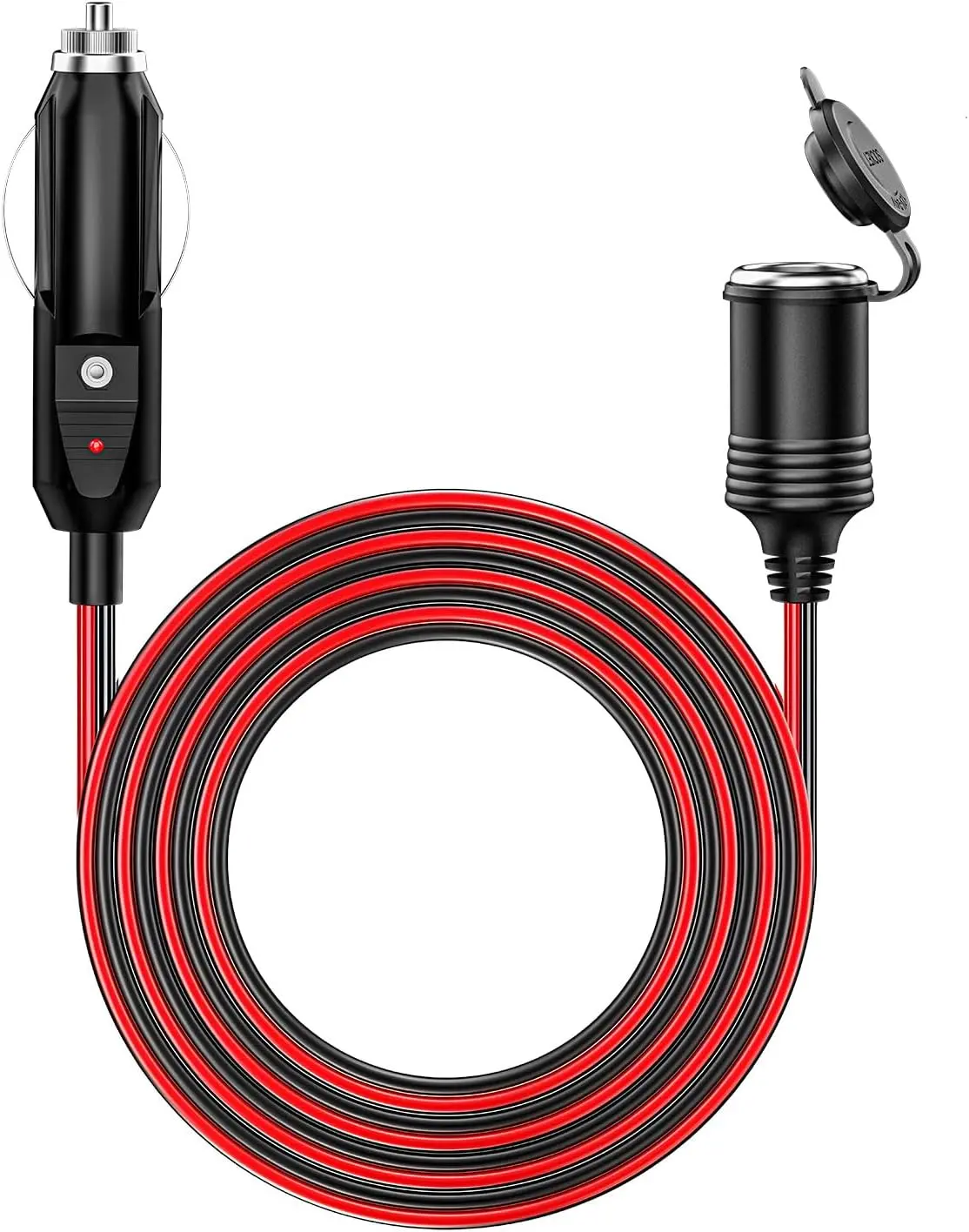 12/24V Car Cigarette Lighter Extension Cord - 26FT 16AWG Heavy Duty Extension Cable Auto DC Power Plug Connector with 15A Fuse LED Indicator for Car Vehicle Tire Pump Air Male to Female Socket