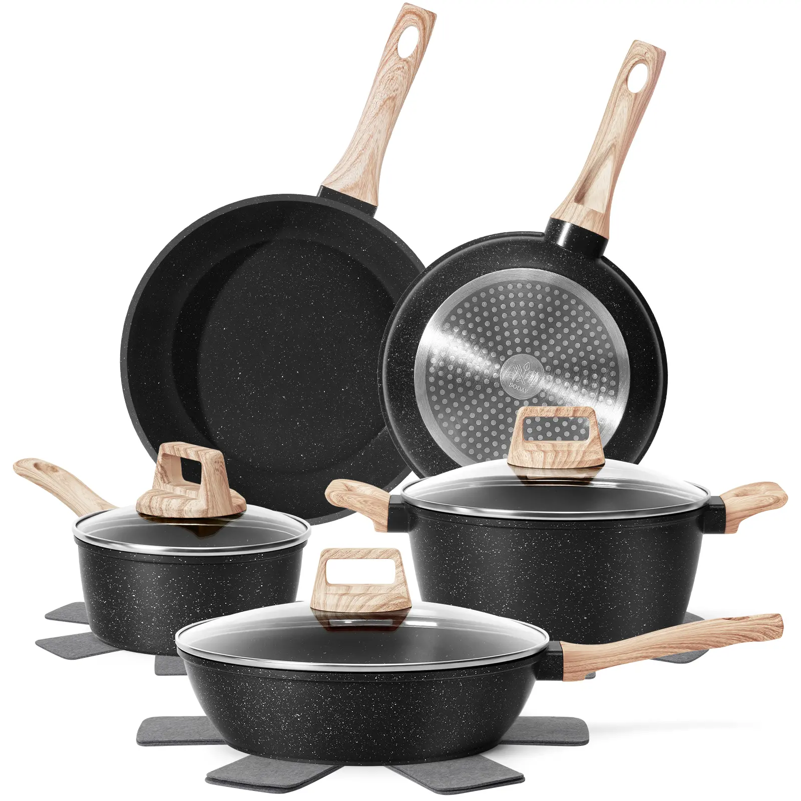 Pots and Pans Set Non Stick,12 Pcs Kitchen Cookware Sets Nonstick Induction Cookware White Granite Cooking Set with Frying Pans, Saucepans, Silicone Shovel Spoon & Tongs (NO PFOS, PFOA) ,summersale