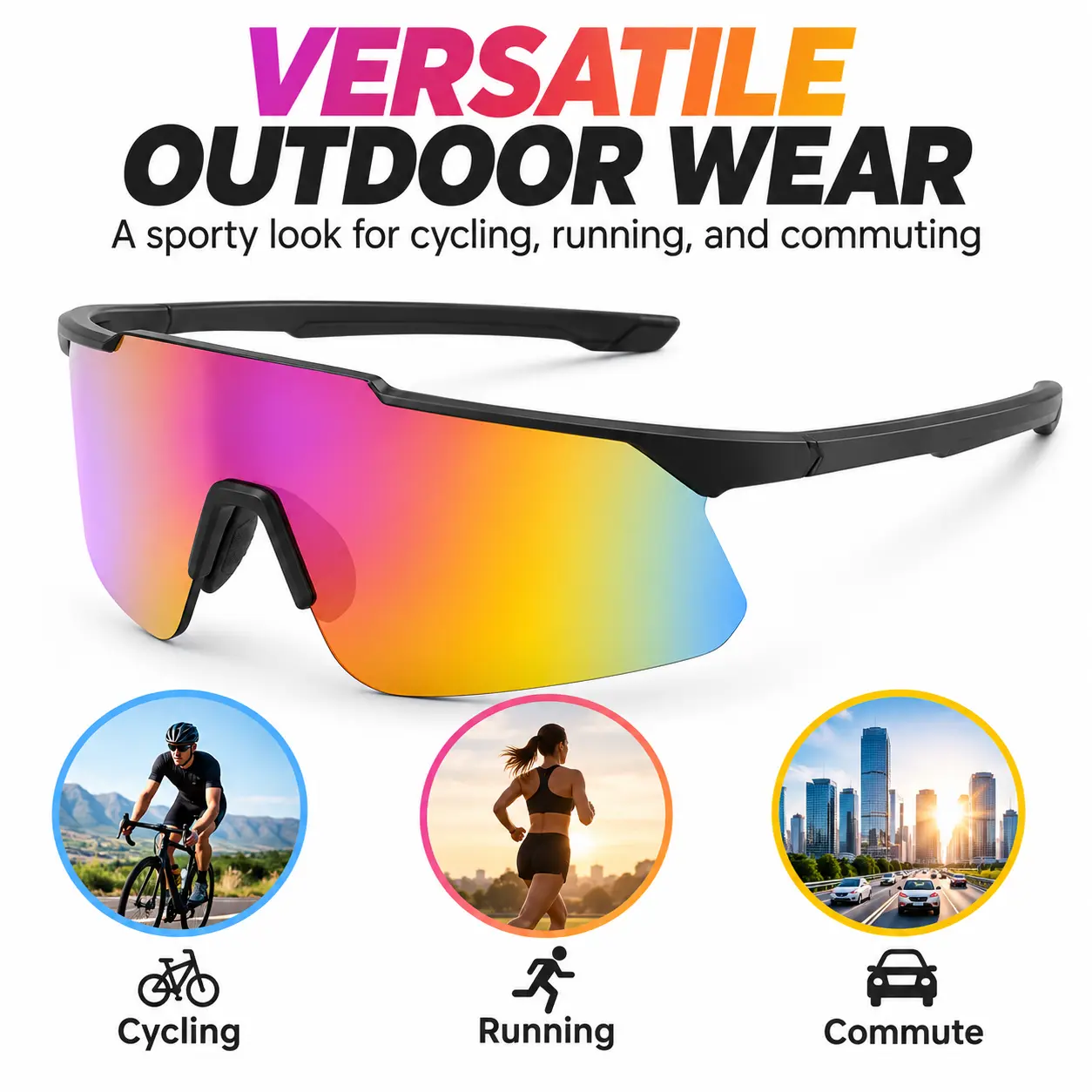 Cycling Sunglasses for Men & Women, Lightweight Wraparound Sports Glasses, Windproof Bike Eyewear for Cycling, Running, MTB & Outdoor Sports