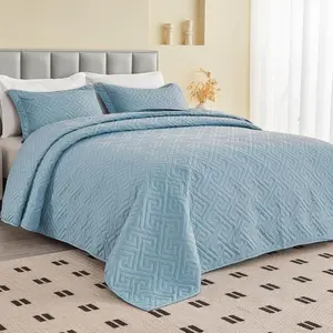Oversized King Bedspreads 128x120 for Tall/Large King or Cal King Bed Quilted Reversible Lightweight Coverlet Set 1 2 Pillow Shams Blue