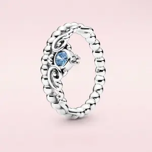925 Sterling Silver Crown Ring with Blue Cubic Zirconia – Solid S925 Fine Jewelry