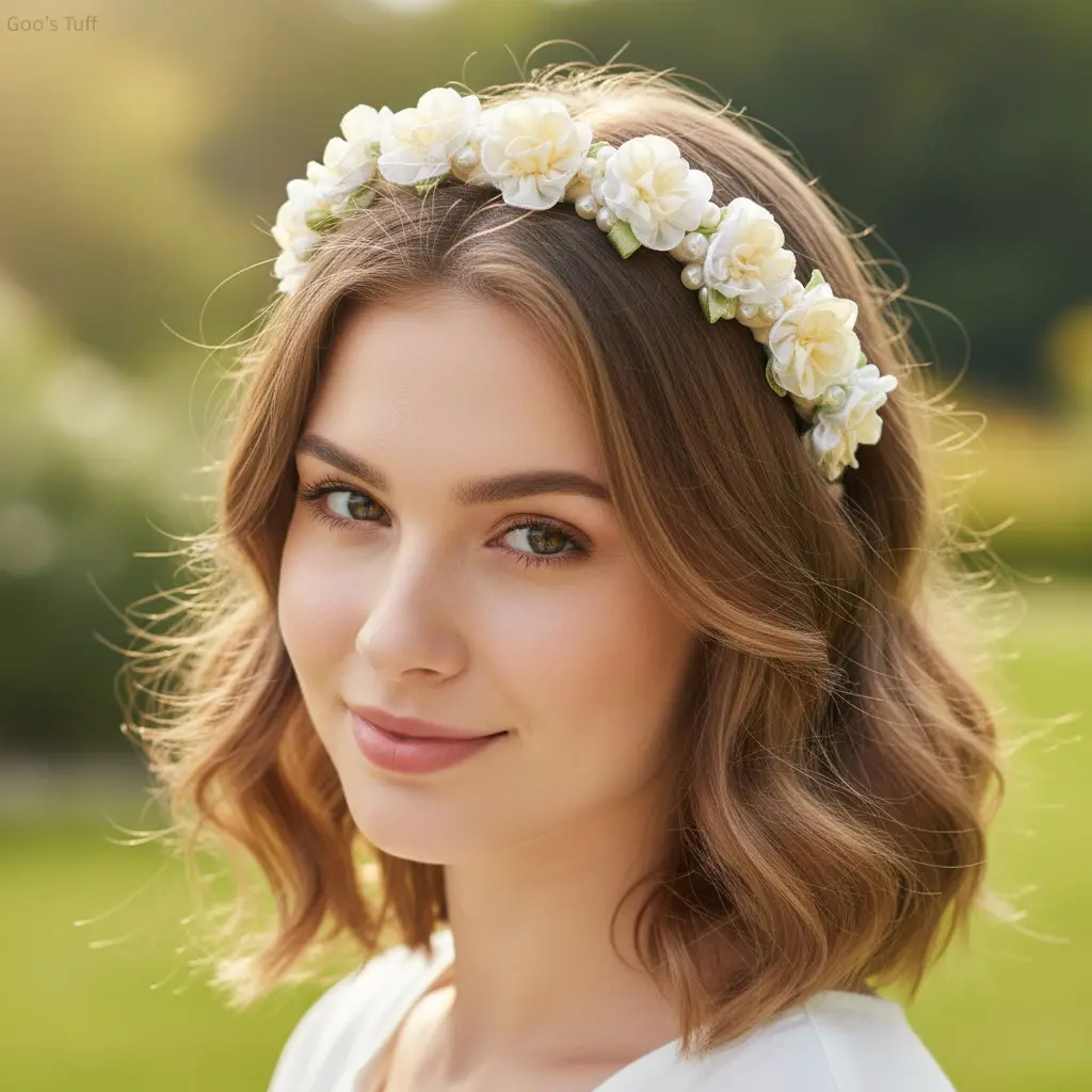 Women's Premium Lightweight Elegant Female Sweetgirl Headband Hair Hoop, Korean Forest Fairy Style with Jasmine, Camellia, Pearl & Bow Accents, Ideal for Picnic, Daily Outfit & Wedding Use, Sweetgirlheadband, Plain