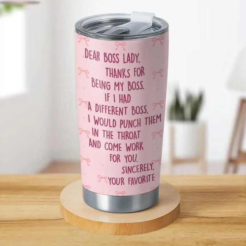 Pinky Collection Dear Boss Lady Tumbler 12oz 20oz 30oz Stainless Steel with Lid, Funny Coffee Mug for Women Leaders, Appreciation Gift for Boss, Manager, or Mentor