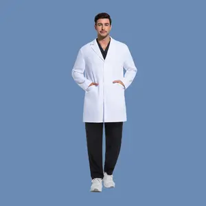 Cimmuovere Men's Long-Sleeve Professional Lab Sweatsuit White Unisex Medical Workwear Set with Pockets Loose Fit Polyester Uniforms for Construction Hospital Working Scrubs